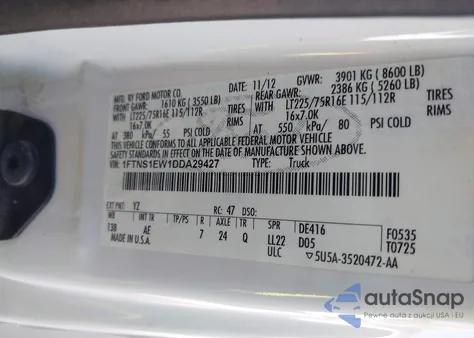 2013 Ford E-150 Commercial z USA, uszkodzony, nr VIN 1FTNS1EW1DDA29427